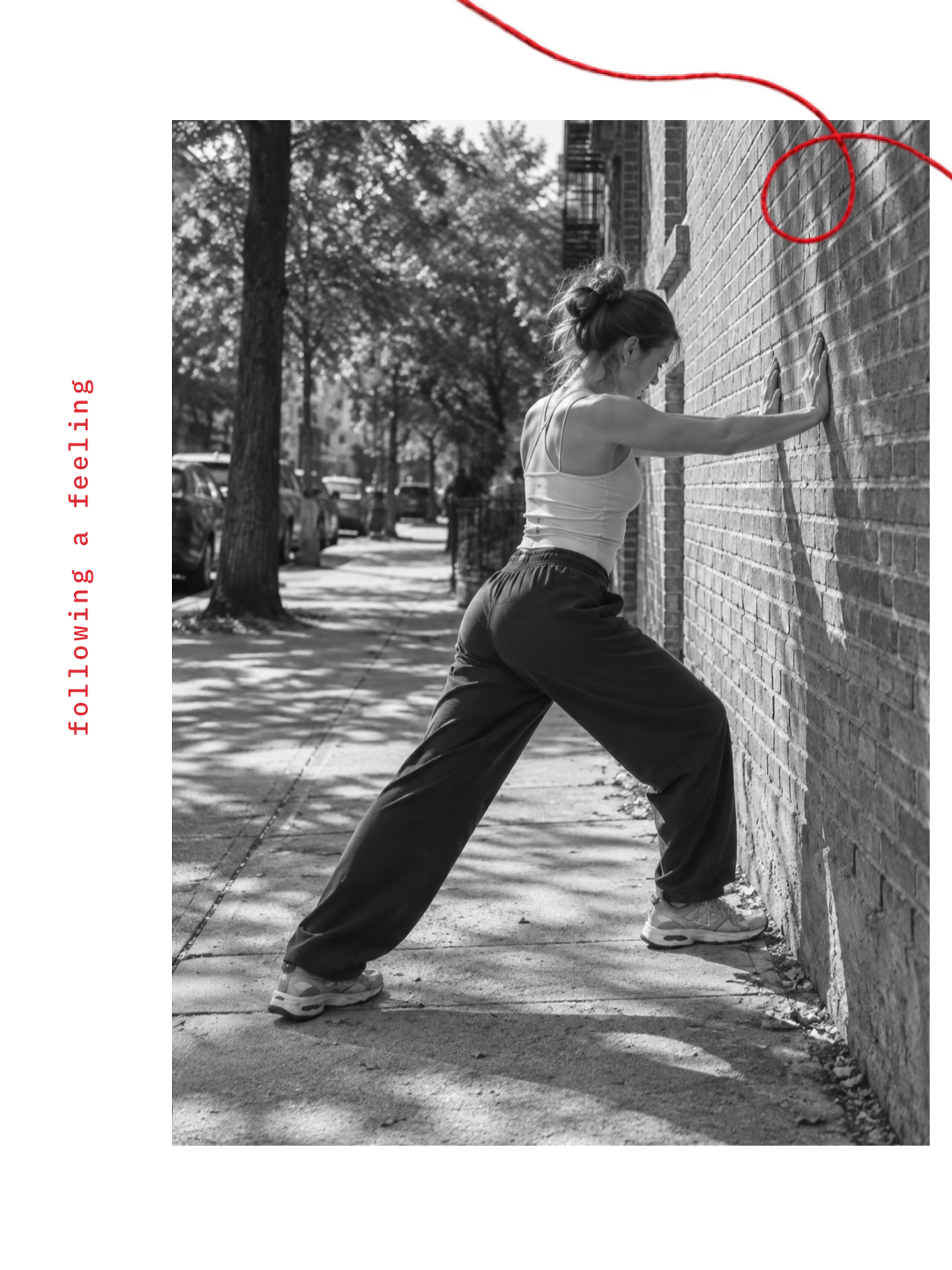 Red Thread: a black and white photo tied together with a red thread